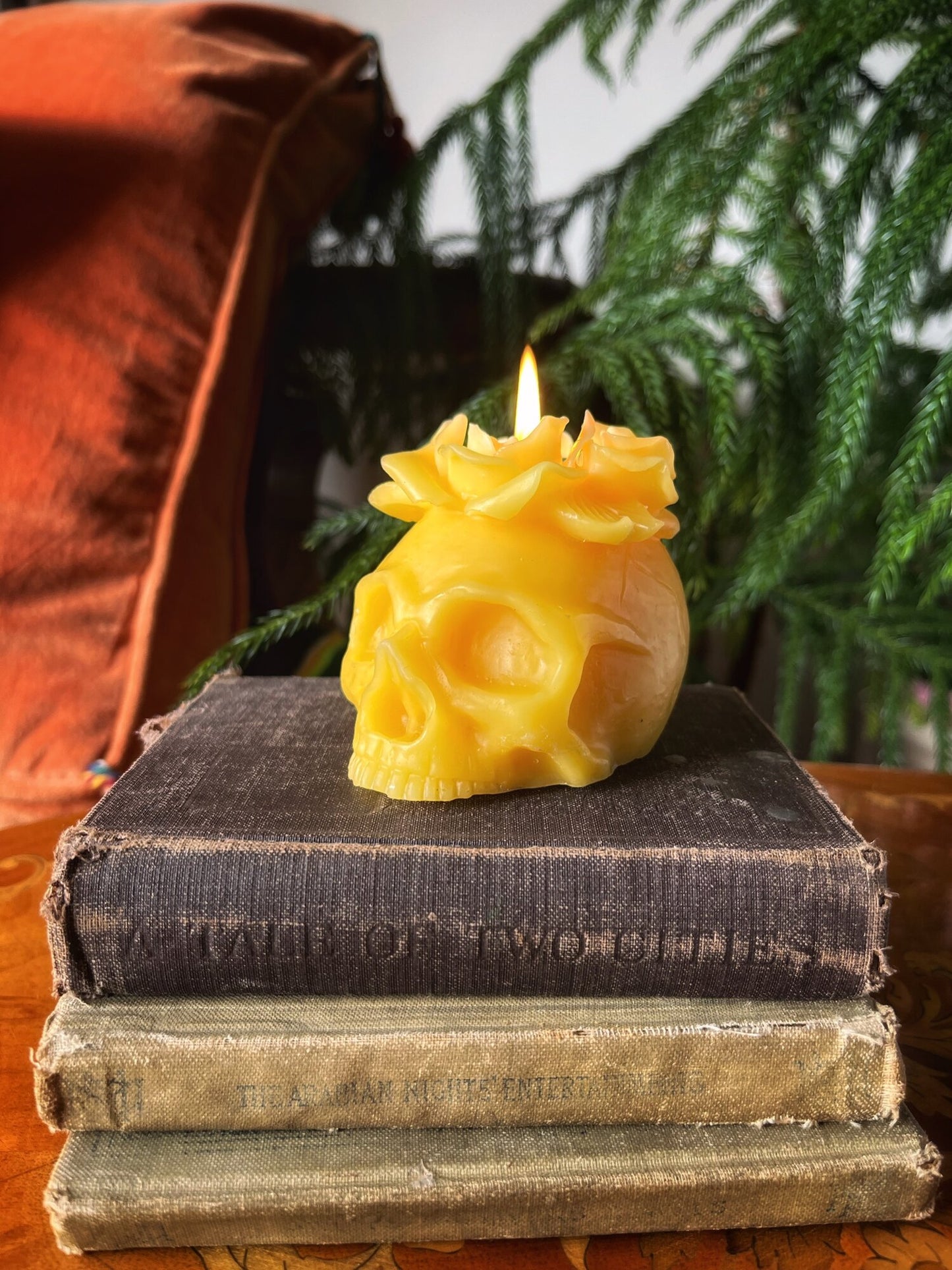 100% Beeswax Skull with Floral Crown Candle